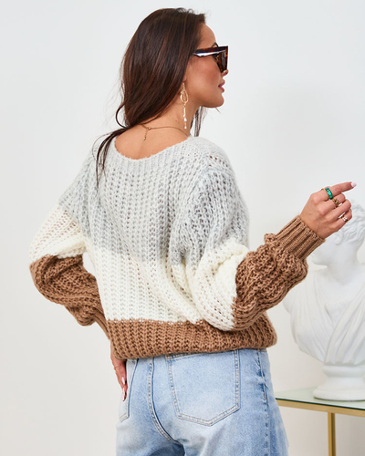 Royalfashion Šedý dámský pruhovaný svetr