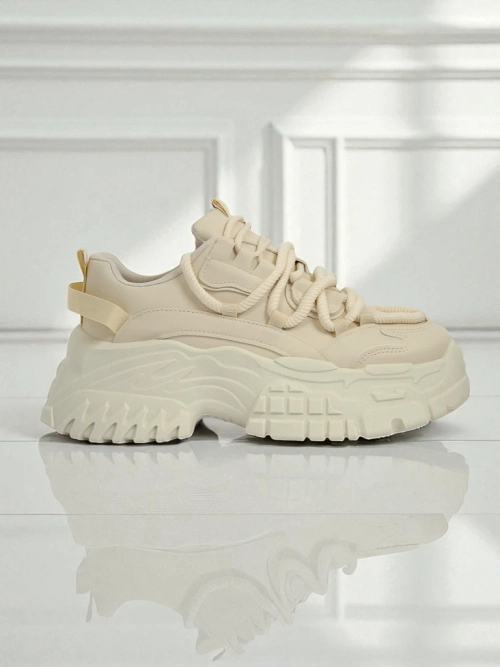 Жіночі бежеві снікерси Athenia з екошкіри на платформі 6,5 см