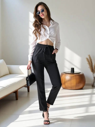 Royalfashion Простые женские брюки с шнурками