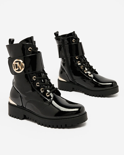 Royalfashion Dámské lakované boty bagger v černé barvě Simbeba