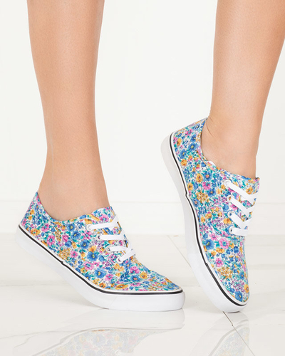 OUTLET Modré dámské tenisky s květinami Sertoli - Obuv