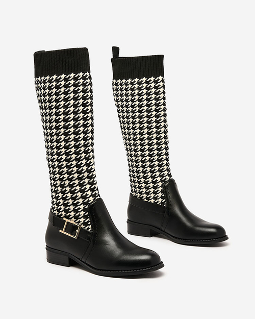 Royalfashion Чорні жіночі високі черевики з візерунком пепіт Aledive