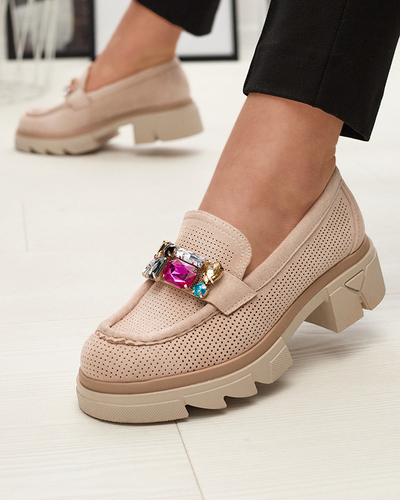 Бежеві ажурні жіночі мокасини з декором Bokkso- Footwear