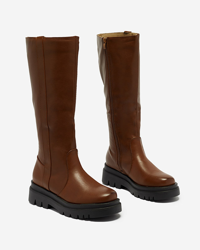 Dámské nadkolenky z ekokůže v barvě camel Roterika - Obuv