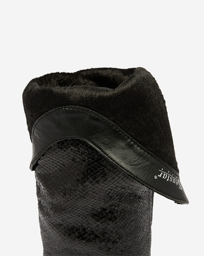 Černé dámské kozačky na podpatku s ražením Elivea- Footwear