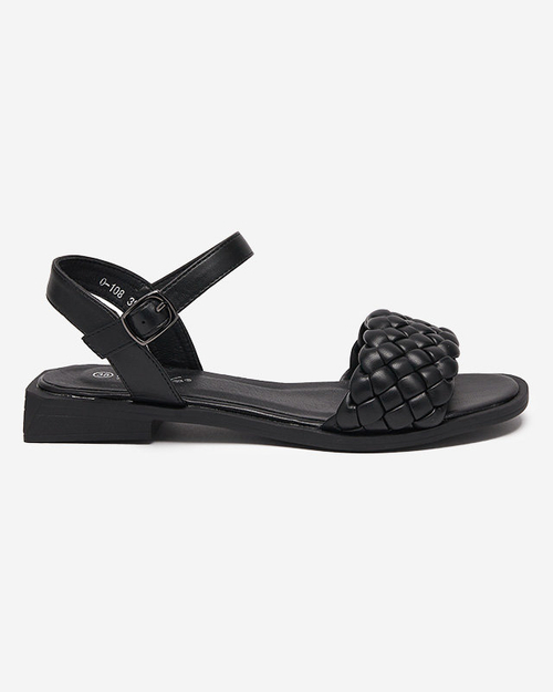 Босоніжки жіночі з плетеним поясом чорного кольору Opahhi- Взуття