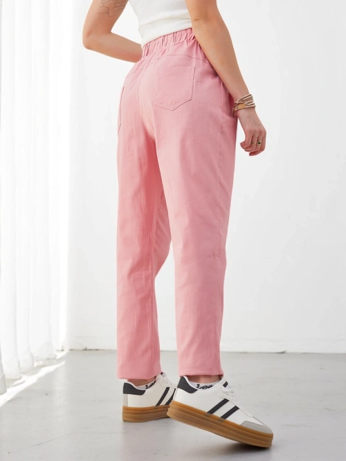 Royalfashion бавовняні прямі жіночі штани з зав'язкою на талії