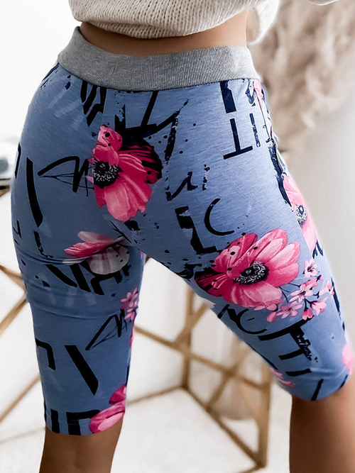 Жіночі шорти 3/4 блакитно-рожеві з принтом PLUS SIZE - Одяг