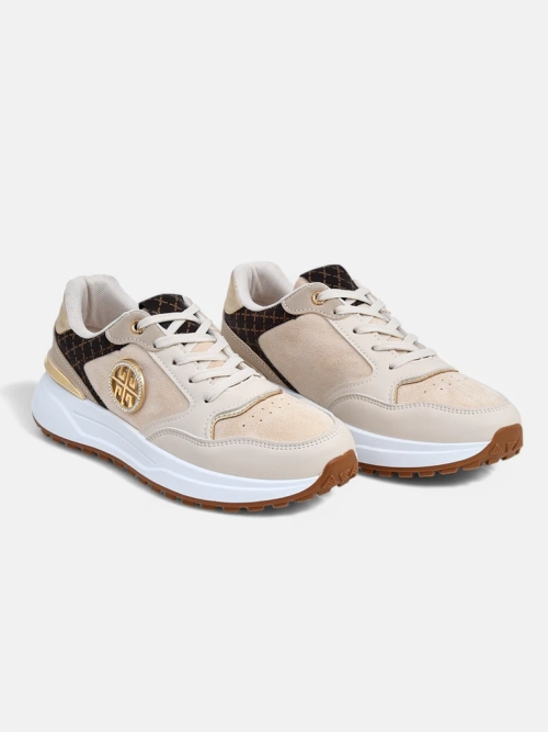 Жіночі снікерси бежеві Calista Verona на плоскому каблуці - еко шкіра 4 см