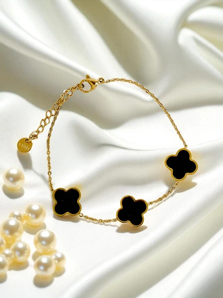 Náramek Aurelia Nero Fiore z pozlacené chirurgické oceli