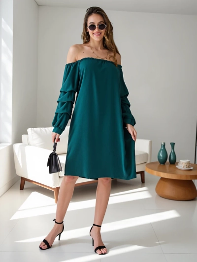 Royalfashion Гладка сукня для жінок у стилі іспанки з рюшами