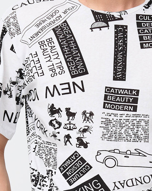 Біла модна чоловіча футболка з принтом - Одяг