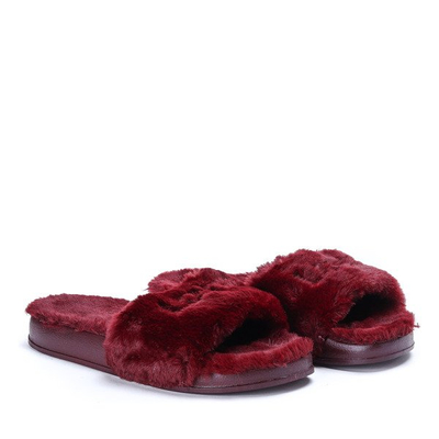 Bordowe klapki z futerkiem In Love - Obuwie