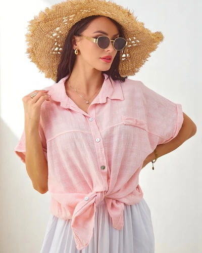 Royalfashion Dámská bavlněná košile s embosováním a krátkým rukávem