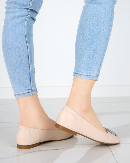 OUTLET Жіночі бежеві мокасини з фіанітами Gievori - Взуття