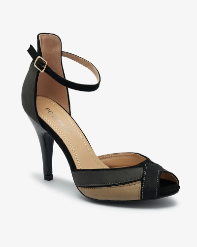 Жіночі босоніжки на шпильці чорно-сірого кольору Fiesla- Footwear