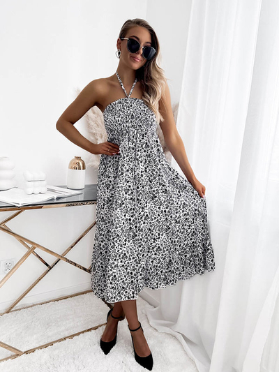 Dámské bílé a černé midi šaty s potiskem PLUS SIZE- Oblečení