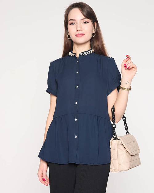 Жіноча темно-синя сорочка на ґудзиках - Одяг