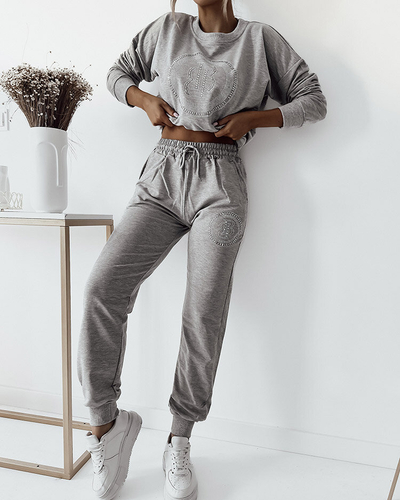 Royalfashion Світло-сірий жіночий спортивний костюм з цирконами