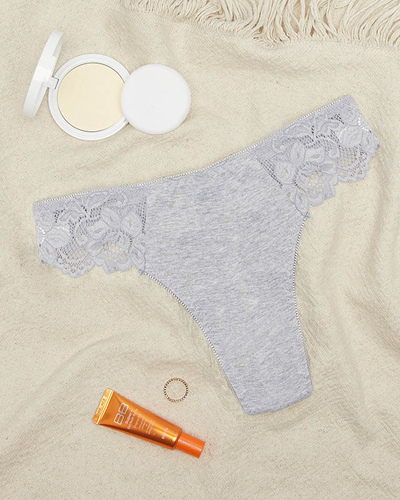 Сірі бавовняні жіночі трусики стрінги з мереживом - Білизна