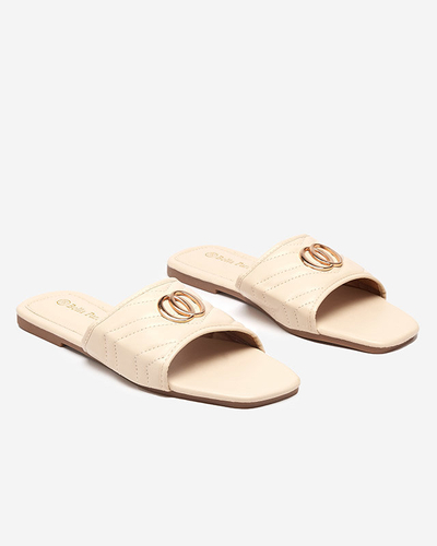 Dámské béžové pantofle z ekokůže se zlatým zdobením Daliso - Obuv