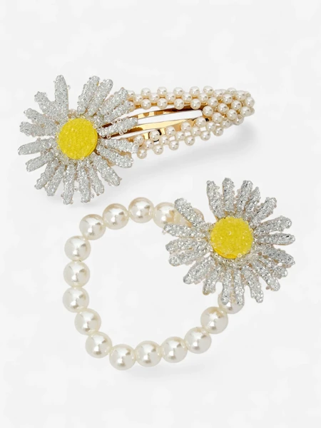 Royalfashion Набір шпильок і резинок для волосся із квіткою Flora Perla