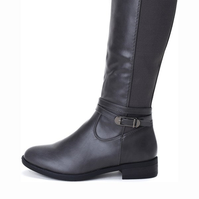 Szare kozaki ze skóry ekologicznej Ido- Obuwie