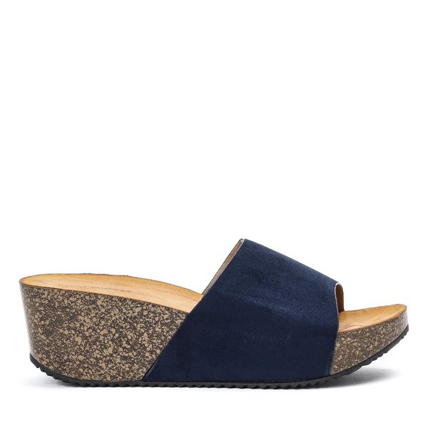 Granatowe klapki na koturnie Morina - Obuwie