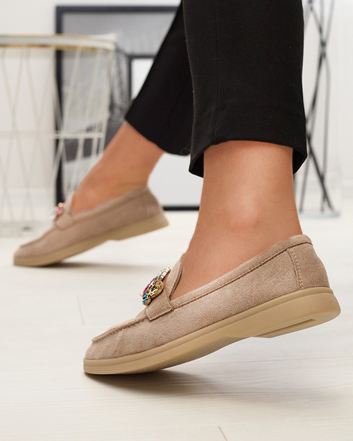 Жіночі мокасини з екозамші світло-коричневого кольору з декоративними кристалами Nellens- Footwear