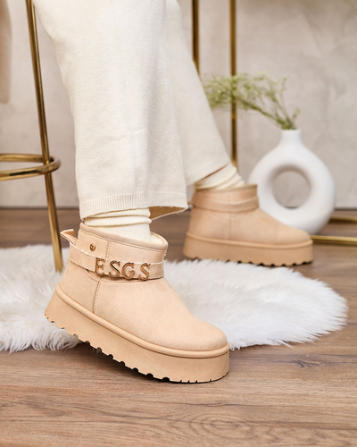 Royalfashion Světle hnědé dámské boty a'la snow boots s ornamentem Parisela