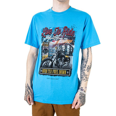 Яскраво-блакитна чоловіча бавовняна футболка з принтом