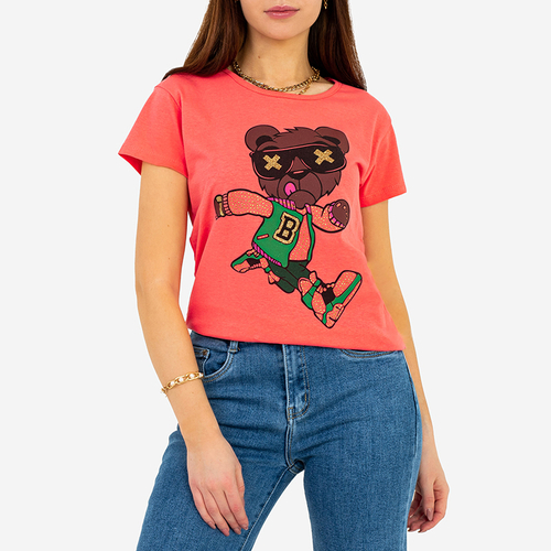 Коралова жіноча футболка з принтом