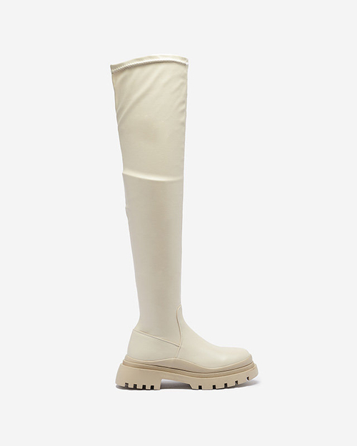 OUTLET Бежеві жіночі чоботи вище коліна на товстій підошві Amerima- Footwear