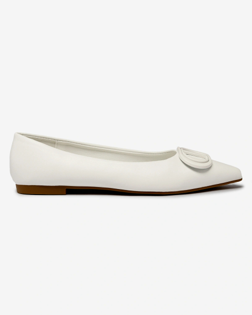 Royalfashion Білі жіночі гостроносі балетки з прикрасою на носі Manixy