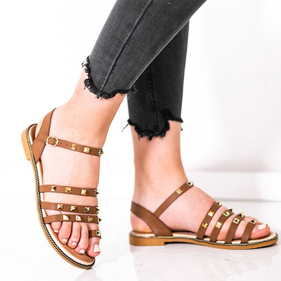 Hnědé sandály se zlatými cvočky Sokoto - Obuv