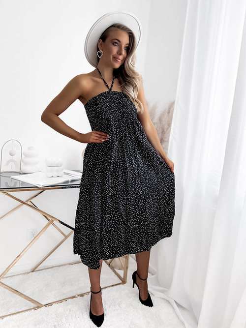 Жіноча чорна горохова сукня міді - Одяг