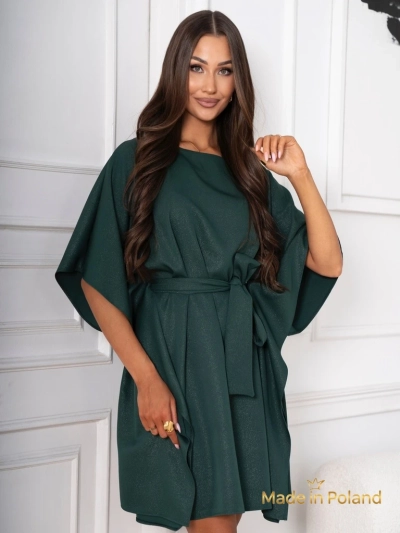 Šaty Serena Zelená s Páskem a Kimonovými Rukávy - Elegance a Pohodlí