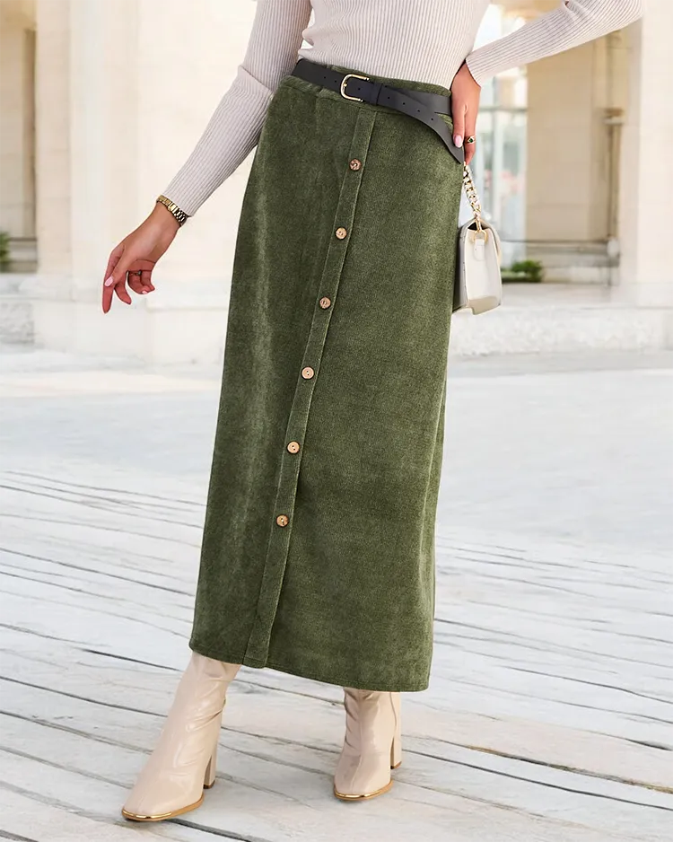 Royalfashion Dámská midi sukně s ozdobnými knoflíky