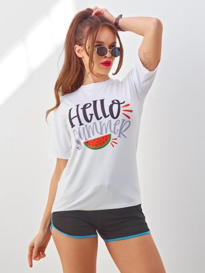 Royalfashion Dámská sportovní souprava s tričkem a šortkami Hello Summer