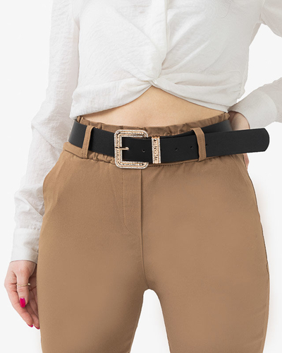 Dámský černý pásek se zlatou sponou s kubickou zirkony - Doplňky