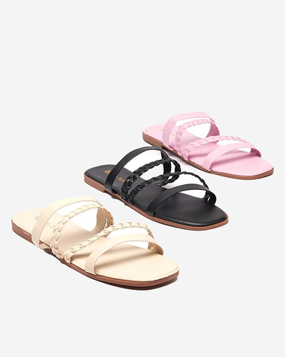 Бежеві жіночі тапочки з екошкіри на ремінцях Boresi - Взуття