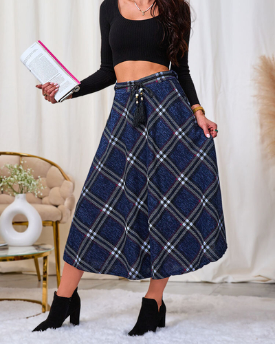 Royalfashion Dámská šedočervená dlouhá kostkovaná sukně