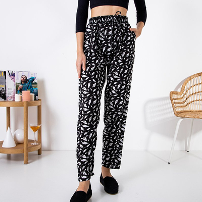 Dámské černé látkové kalhoty s peřím - Oblečení