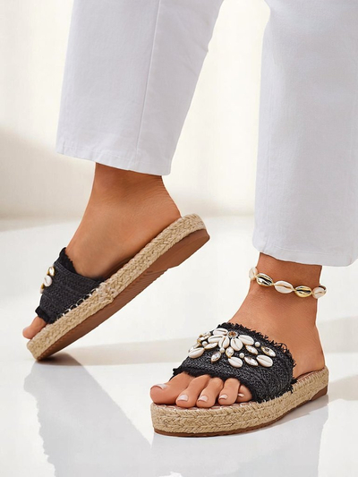 Dámské sandály Royalfashion Helena Decor černé espadrilky s mušlemi