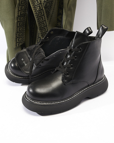 Černé dámské kozačky z ekokůže na pevné podrážce Getys - Obuv