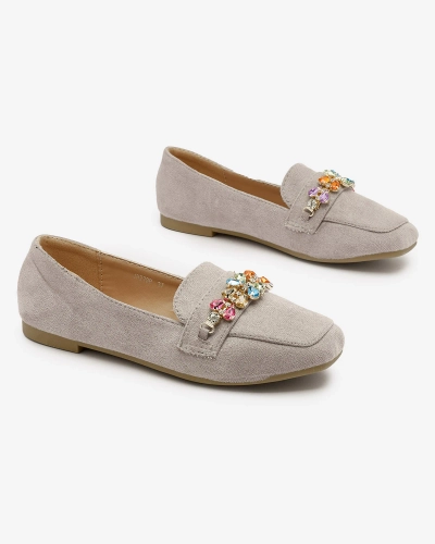 Royalfashion Світло-сірі жіночі мокасини з кристалами Olkeri