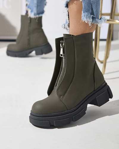 Жіночі утеплені темно-зелені високі черевики Slovys- Взуття