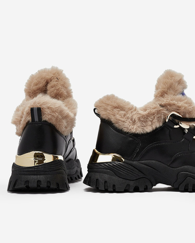 Royalfashion Чорні жіночі спортивні кросівки з хутром Wicallen