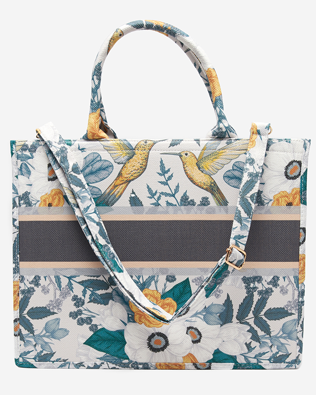 Šedomodrá dámská nákupní taška s květinovým potiskem - Příslušenství