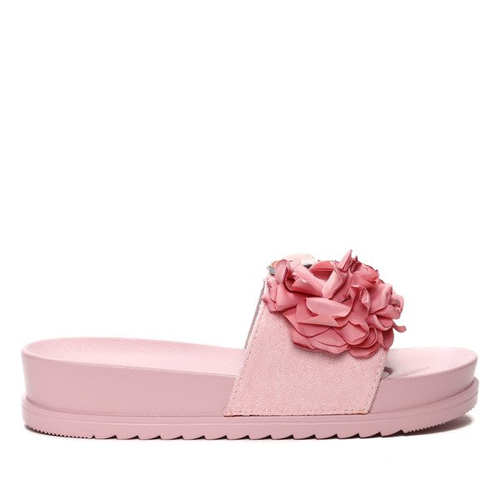 Różowe klapki na platformie z kwiatkami Zariah- Obuwie